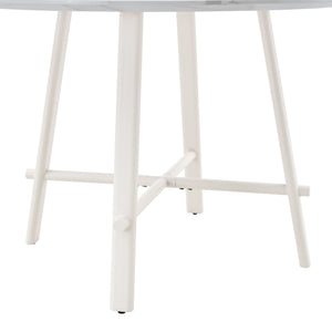 English Elm A modern minimalist circular dining table 42" white patterned MDF top, metal legs, seats 4-6, easy assemble W1151P152778