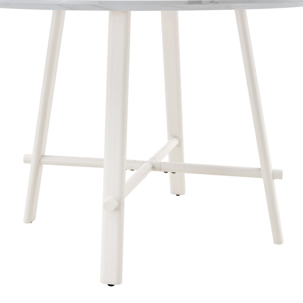 English Elm A modern minimalist circular dining table 42" white patterned MDF top, metal legs, seats 4-6, easy assemble W1151P152778