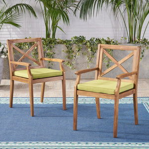 English Elm Christopher Knight Home® - PERLA Outdoor Dining Chair Set of 2 with Water‑Resistant Cushions, Acacia Wood, Comfortable Seating Green,Teak N762P251938F