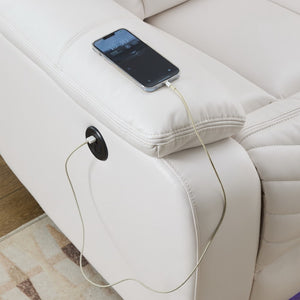 English Elm Ms 3 Piece Technical Leather Reclining Sofa Set with Led Lighting and Wireless Charging White W1805S00163