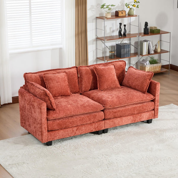 English Elm Cloud Loveseat Modern Sectional with Chenille Upholstery for a Cozy Living Space Orange W1143S00059