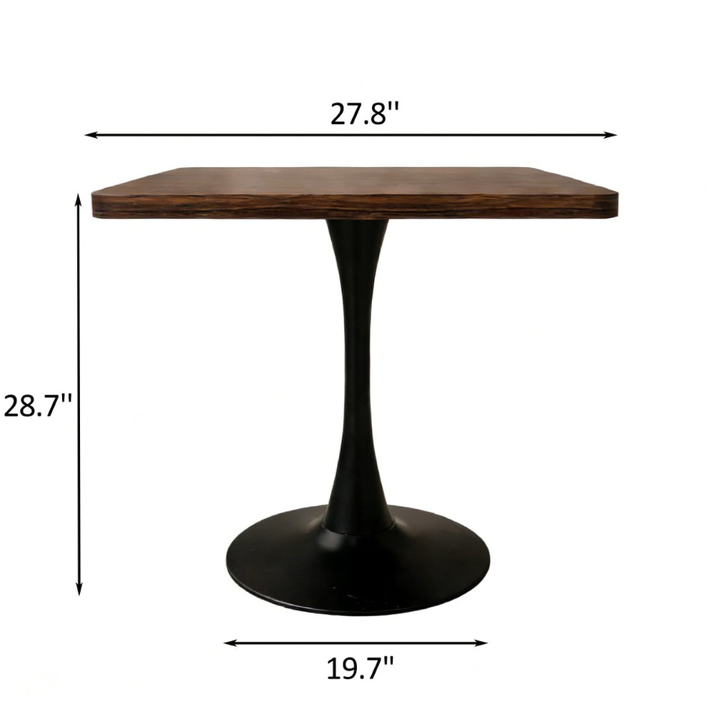 English Elm Square Tulip Pedestal Bistro Table Walnut Finish Mid Century Style for Compact Spaces W2641P460034