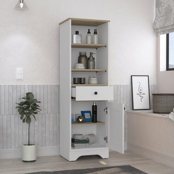 English Elm St. Clair Linen Cabinet Multicolor Engineered Wood with Drawer, Three Open Shelves & Two Internal Shelves - Space-Saving Bathroom Storage B070P188852