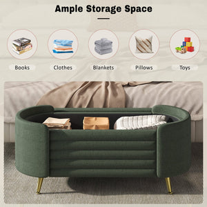 English Elm Modern Boucle Tufted Storage Ottoman Bench with Gold Legs for Bedroom or Entryway Green N719P305628F