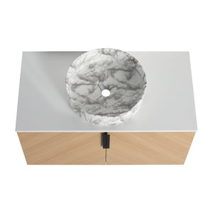 English Elm 36" Modern Wall-Mounted Bathroom Vanity With Soft-Close Doors, Ceramic Sink & Durable Oak Finish W999S00451