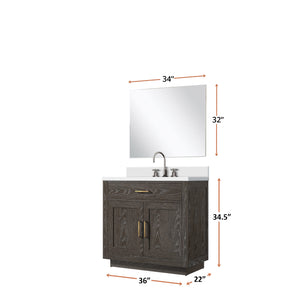 English Elm Brown Oak Single Bath Vanity Set With Cultured Marble Top, Chrome Faucet & 34" Mirror For Modern Spaces B2731S01954