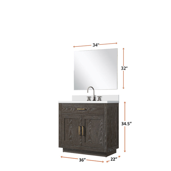 English Elm Brown Oak Single Bath Vanity Set With Cultured Marble Top, Chrome Faucet & 34" Mirror For Modern Spaces B2731S01954
