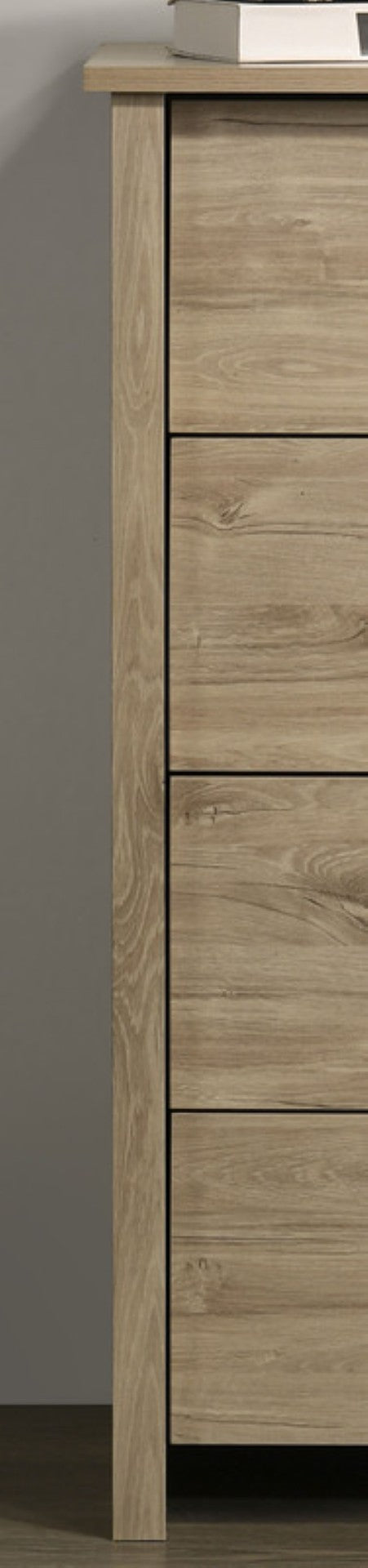 English Elm Seraphiel Four Drawer Storage Chest Oak Finish Matte Black Hardware Bedroom Organizer Light Oak B2749P413334