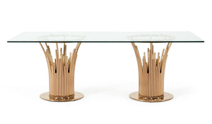 VIG Furniture Paxton Rosegold Vase-Base Glass Dining Table — Tempered 87"X43" Rectangular Top Seats 6–8 Stylishly VGVCT817L