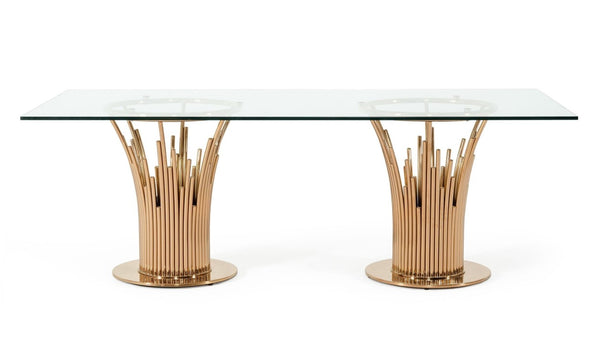 VIG Furniture Paxton Rosegold Vase-Base Glass Dining Table — Tempered 87"X43" Rectangular Top Seats 6–8 Stylishly VGVCT817L