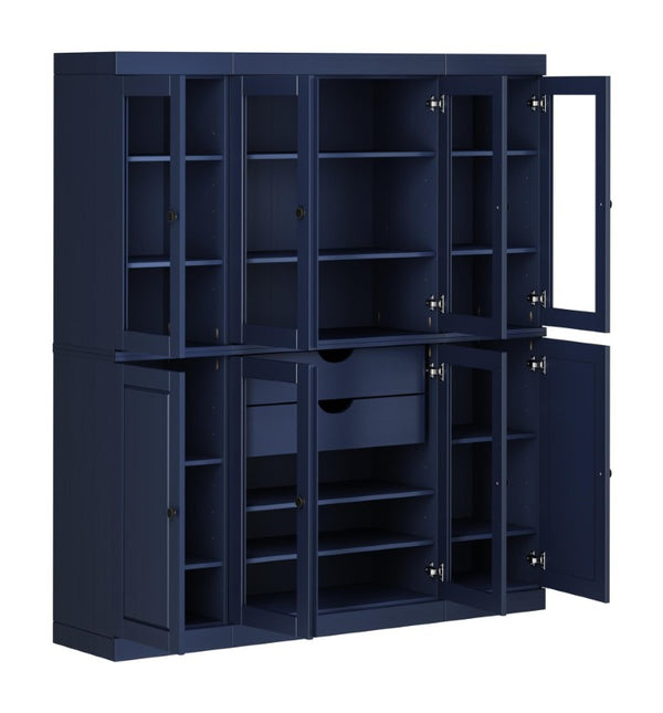 72 Inch Solid Wood Navy Pantry Cabinet with Eight Drawers for Kitchen Storage