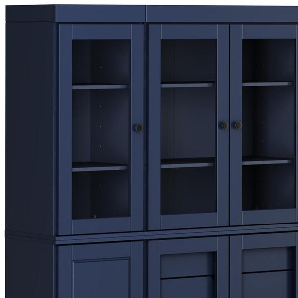72 Inch Solid Wood Navy Pantry Cabinet with Eight Drawers for Kitchen Storage