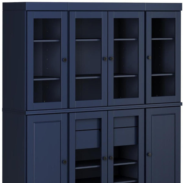 72 Inch Solid Wood Navy Pantry Cabinet with Eight Drawers for Kitchen Storage
