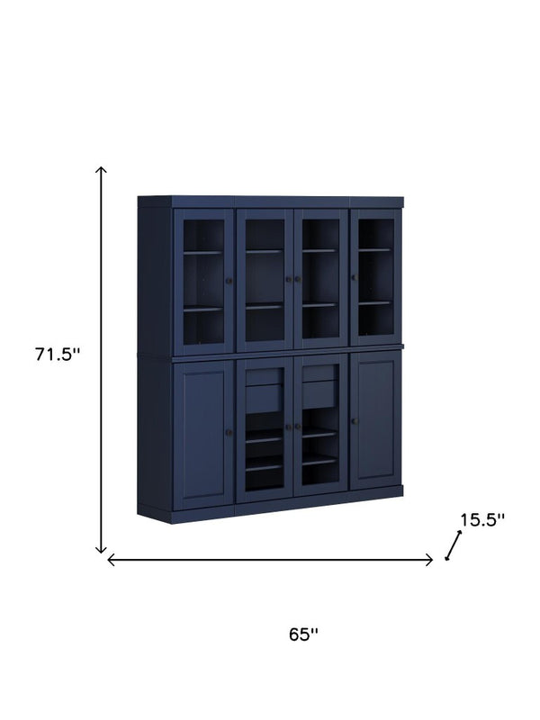 72 Inch Solid Wood Navy Pantry Cabinet with Eight Drawers for Kitchen Storage