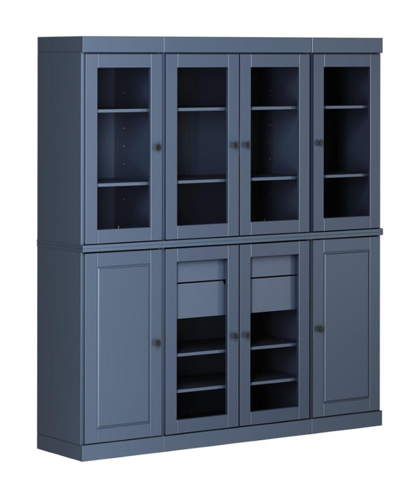 HomeRoots 72 Inch Solid Wood French Blue Pantry Cabinet with Eight Two-drawer Storage Compartments 749007