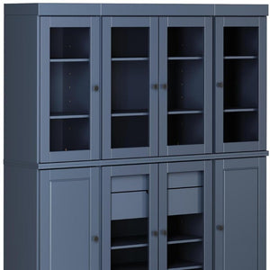 72 Inch Solid Wood French Blue Pantry Cabinet with Eight Two-drawer Storage Compartments