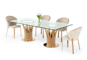 VIG Furniture Paxton Rosegold Vase-Base Glass Dining Table — Tempered 87"X43" Rectangular Top Seats 6–8 Stylishly VGVCT817L