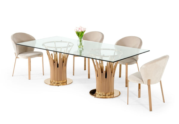VIG Furniture Paxton Rosegold Vase-Base Glass Dining Table — Tempered 87"X43" Rectangular Top Seats 6–8 Stylishly VGVCT817L