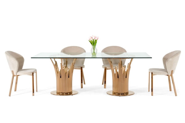 VIG Furniture Paxton Rosegold Vase-Base Glass Dining Table — Tempered 87"X43" Rectangular Top Seats 6–8 Stylishly VGVCT817L