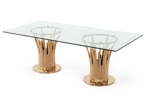 VIG Furniture Paxton Rosegold Vase-Base Glass Dining Table — Tempered 87"X43" Rectangular Top Seats 6–8 Stylishly VGVCT817L