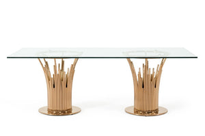 VIG Furniture Paxton Rosegold Vase-Base Glass Dining Table — Tempered 87"X43" Rectangular Top Seats 6–8 Stylishly VGVCT817L