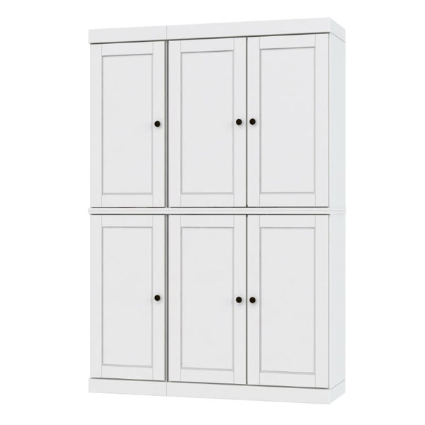 72 Inch Solid White Wood Pantry Cabinet Six Doors One Drawer Tall Kitchen Storage