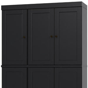 HomeRoots 72 Inch Solid Black Wood Pantry Cabinet with Six Doors and Two Drawers for Storage 749013