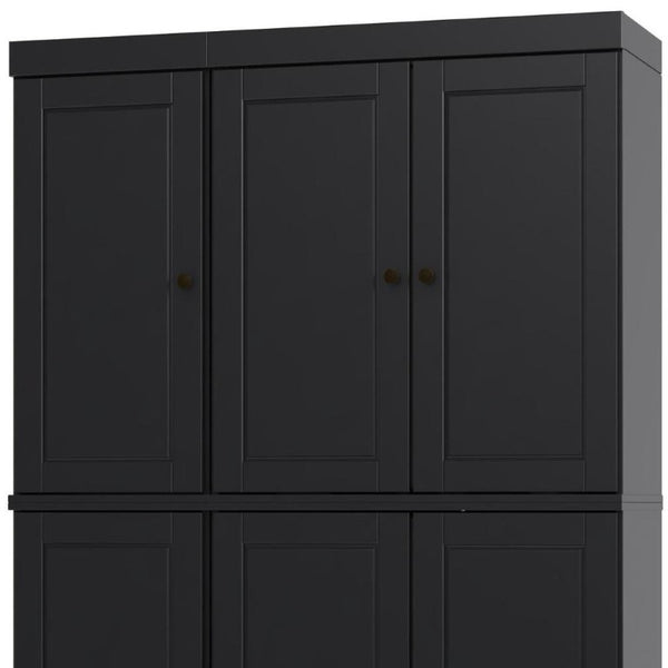 HomeRoots 72 Inch Solid Black Wood Pantry Cabinet with Six Doors and Two Drawers for Storage 749013