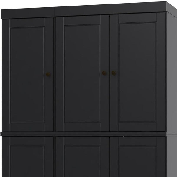 72 Inch Solid Black Wood Pantry Cabinet with Six Doors and Two Drawers for Storage