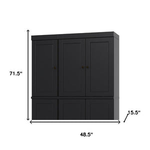 72 Inch Solid Black Wood Pantry Cabinet with Six Doors and Two Drawers for Storage