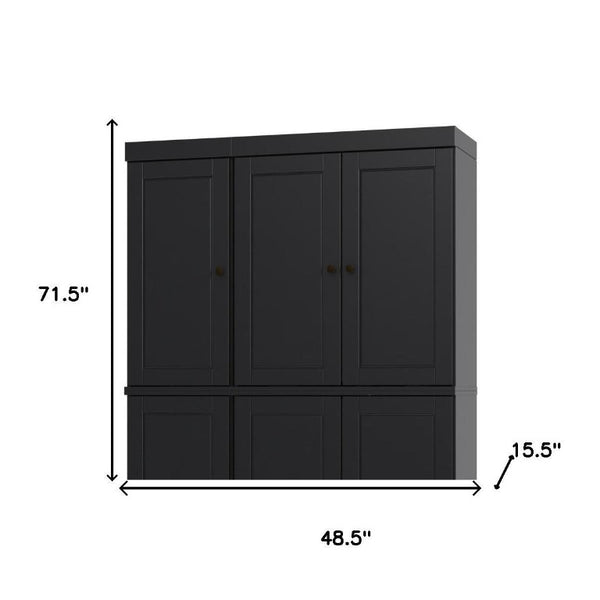 72 Inch Solid Black Wood Pantry Cabinet with Six Doors and Two Drawers for Storage