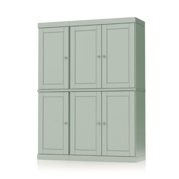 HomeRoots 72 Inch Sage Solid Wood Pantry Cabinet with Six Doors and Two Spacious Drawers 749018