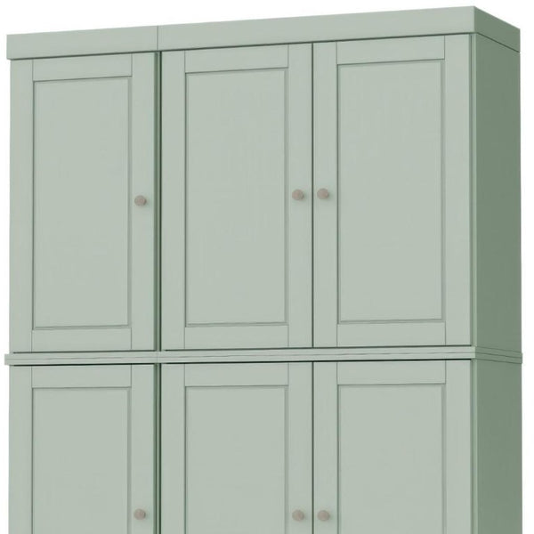 72 Inch Sage Solid Wood Pantry Cabinet with Six Doors and Two Spacious Drawers