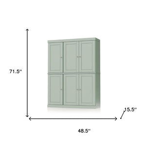 72 Inch Sage Solid Wood Pantry Cabinet with Six Doors and Two Spacious Drawers