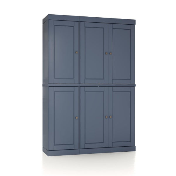 HomeRoots 72 Inch Solid Wood Six Door Pantry Cabinet with Two Drawers in French Blue 749021