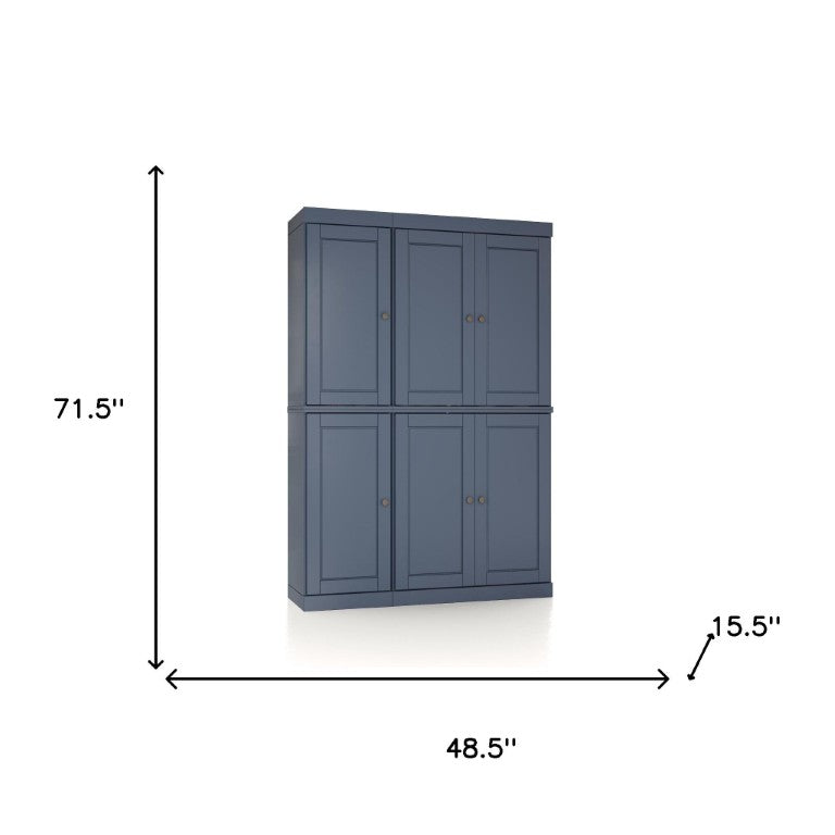 HomeRoots 72 Inch Solid Wood Six Door Pantry Cabinet with Two Drawers in French Blue 749021