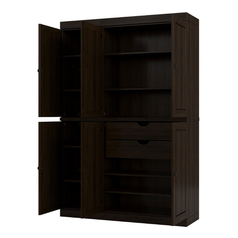 HomeRoots 72 Inch Espresso Solid Wood Pantry Cabinet Six Doors One Drawer Kitchen Storage 749023