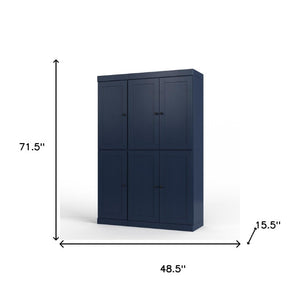 72 Inch Solid Wood Pantry Cabinet Six Doors Two Drawers Navy Kitchen Storage