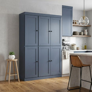 72 Inch Solid Wood Pantry Cabinet with Six Doors and Drawer Storage in French Blue