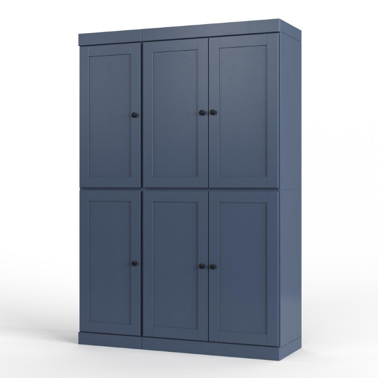 HomeRoots 72 Inch Solid Wood Pantry Cabinet with Six Doors and Drawer Storage in French Blue 749035