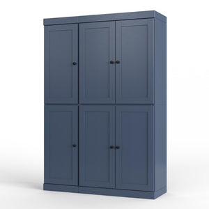 HomeRoots 72 Inch Solid Wood Pantry Cabinet with Six Doors and Drawer Storage in French Blue 749035