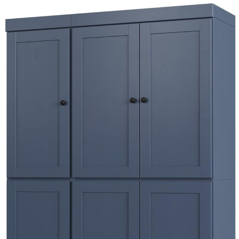 HomeRoots 72 Inch Solid Wood Pantry Cabinet with Six Doors and Drawer Storage in French Blue 749035