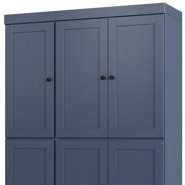 72 Inch Solid Wood Pantry Cabinet with Six Doors and Drawer Storage in French Blue