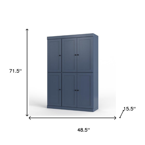 72 Inch Solid Wood Pantry Cabinet with Six Doors and Drawer Storage in French Blue