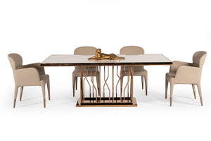 VIG Furniture Marston White Marble Dining Table With Sculptural Rosegold Stainless Steel Base, Seats 4–6 Elegantly VGVCT8919-M