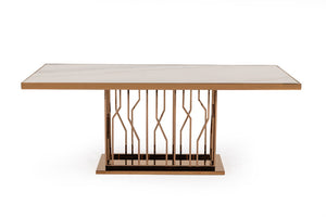 VIG Furniture Marston White Marble Dining Table With Sculptural Rosegold Stainless Steel Base, Seats 4–6 Elegantly VGVCT8919-M