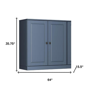 64 Inch Solid Wood Buffet Cabinet in French Blue with Dual Door Storage