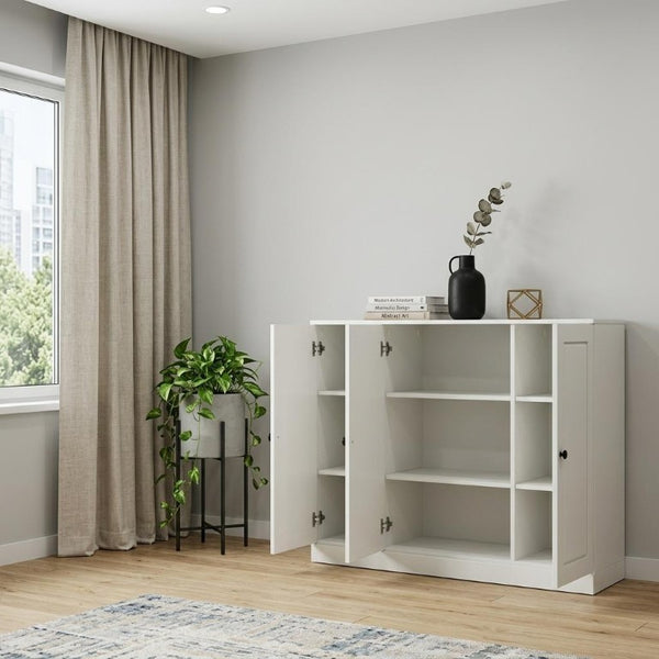 64 Inch Solid Wood Buffet Sideboard with Double Doors for Stylish Dining Room Storage