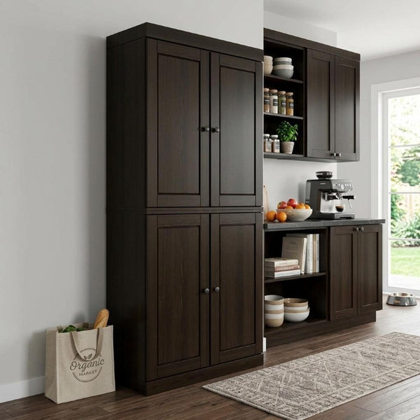 72 Inch Espresso Solid Wood Tall Storage Cabinet Pantry Closet Organizer