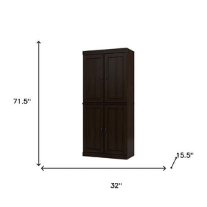 72 Inch Espresso Solid Wood Tall Storage Cabinet Pantry Closet Organizer